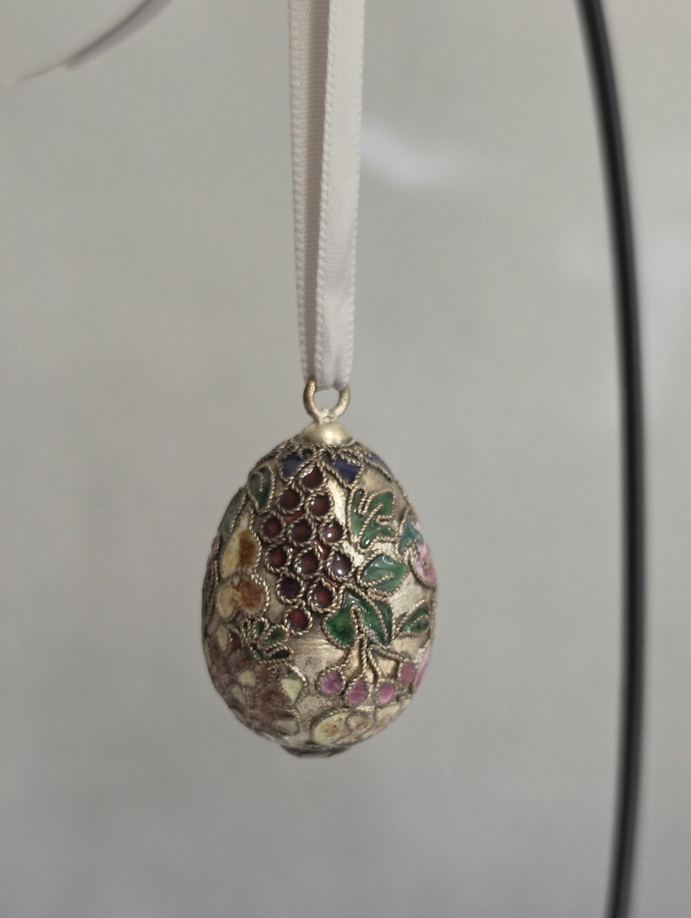 Vintage Cloisonné Enamel Fruit Floral Egg Ornament